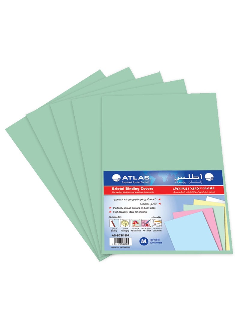 ATLAS - Atlas Bristol Binding Covers Paper-100 Sheets-180-GSM- A4 Size-Green - Image 1