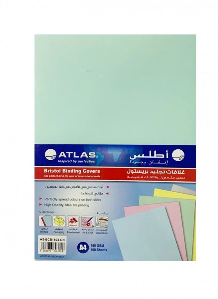 ATLAS - Atlas Bristol Binding Covers Paper-100 Sheets-180-GSM- A4 Size-Green - Image 1