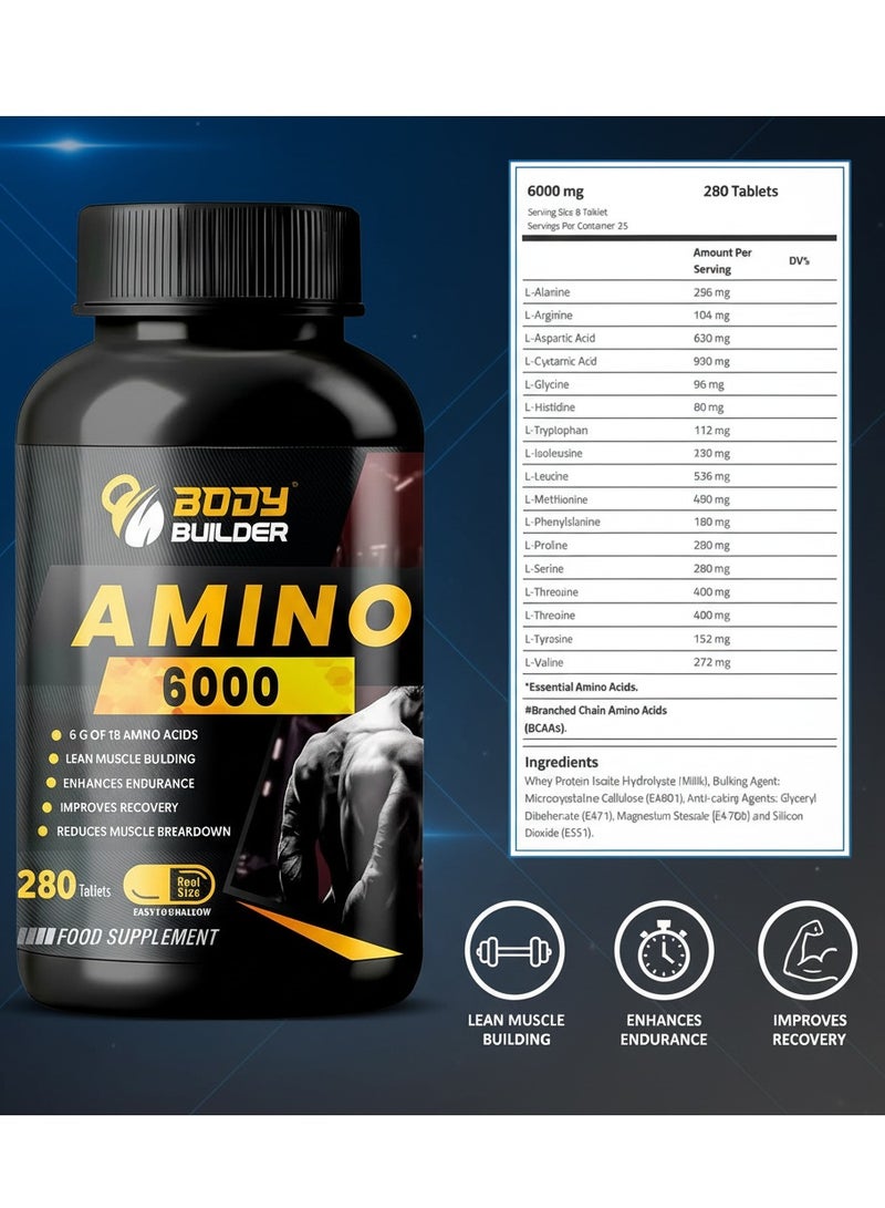 Body Builder أمينو 280 قرص 6000 ملغ لبناء العضلات النحيفة وتعزيز القدرة على التحمل - Image 2