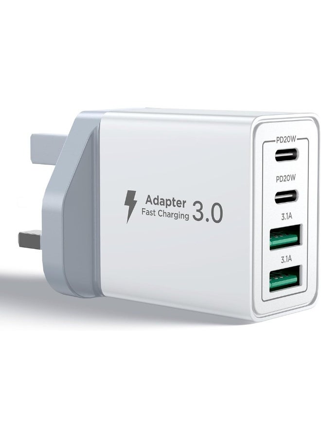 40W USB C Charger 4-Port Fast Charger Plug Dual PD USB-C And QC 3.0 USB-A Fast Charging Port Multi Wall Charger USB Plug For IPhone 16/16 Pro/16 Pro Max 15/14 Series IPad - Image 1