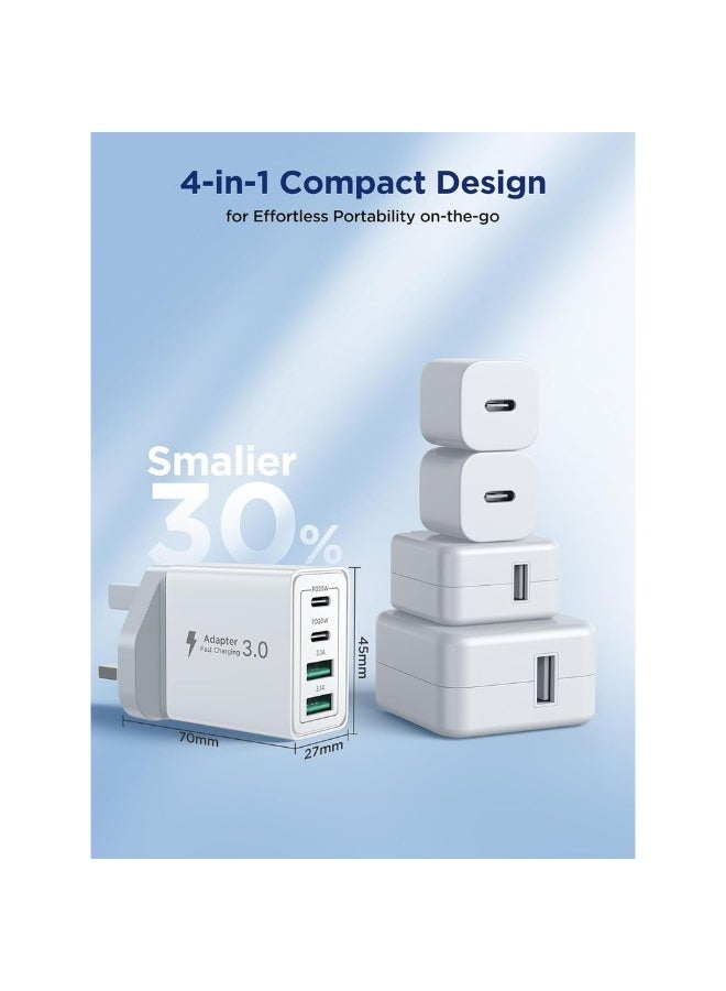 40W USB C Charger 4-Port Fast Charger Plug Dual PD USB-C And QC 3.0 USB-A Fast Charging Port Multi Wall Charger USB Plug For IPhone 16/16 Pro/16 Pro Max 15/14 Series IPad - Image 4