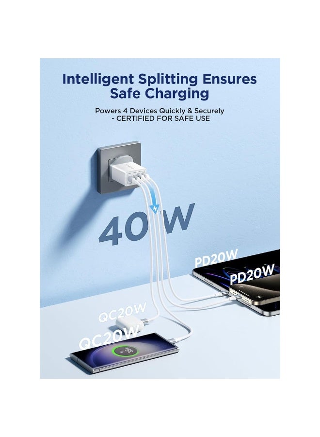 40W USB C Charger 4-Port Fast Charger Plug Dual PD USB-C And QC 3.0 USB-A Fast Charging Port Multi Wall Charger USB Plug For IPhone 16/16 Pro/16 Pro Max 15/14 Series IPad - Image 2