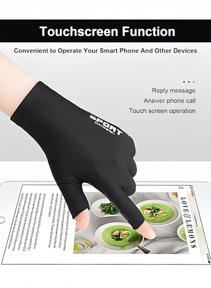 2 Pcs Men's Ice Silk Non Slip Gloves Breathable Thin High Elasticity Anti UV Touch Screen Gloves Ideal for Driving Riding Outdoor Sports Cycling Fishing Daily Commute,Gray and Black - Image 5