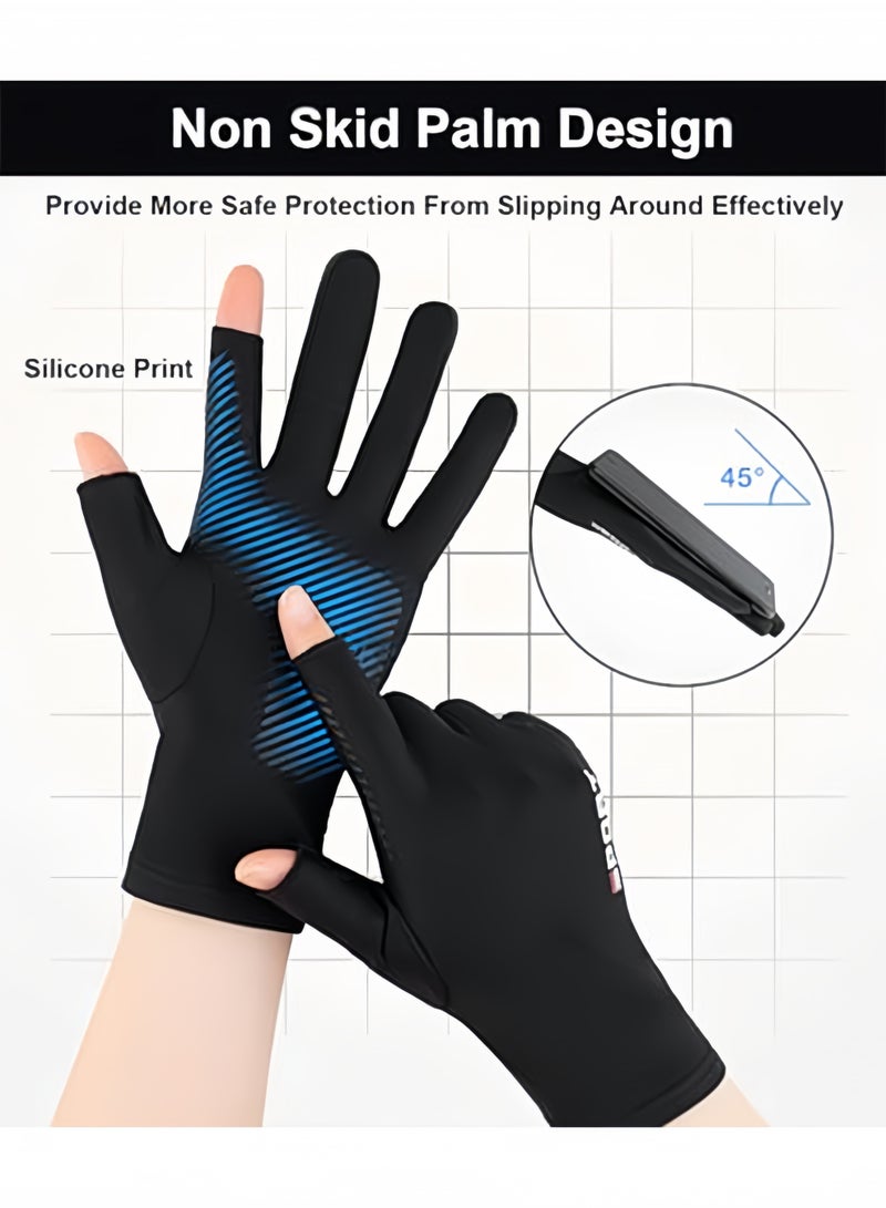 2 Pcs Men's Ice Silk Non Slip Gloves Breathable Thin High Elasticity Anti UV Touch Screen Gloves Ideal for Driving Riding Outdoor Sports Cycling Fishing Daily Commute,Gray and Black - Image 3