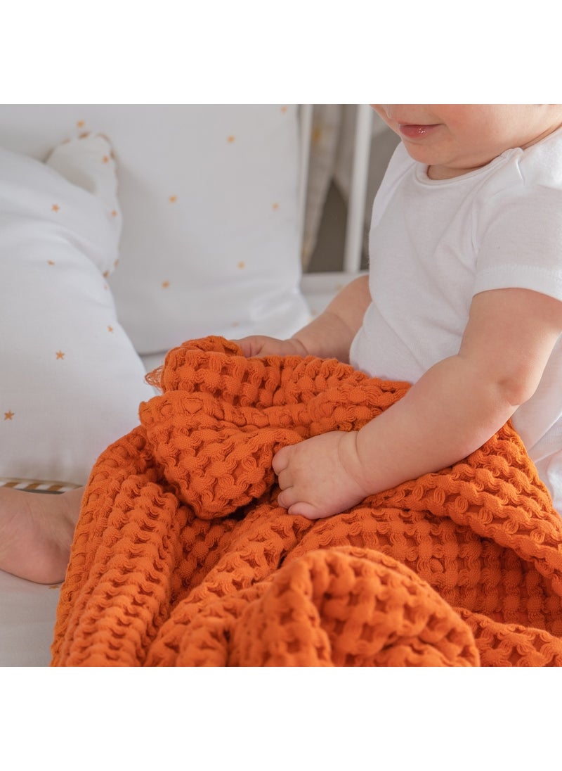 Casadora Baby 100% Cotton Baby Thick Waffle Blanket - Orange  - Image 4