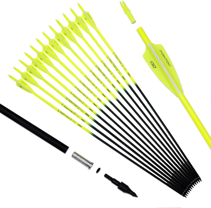 Pointdo 30inch Carbon Arrow Fluorescence Color Targeting and Practice and Hunting Arrows for Compound Bow and Recurve Bow with Removable Tips(Pack of 12) - Image 1