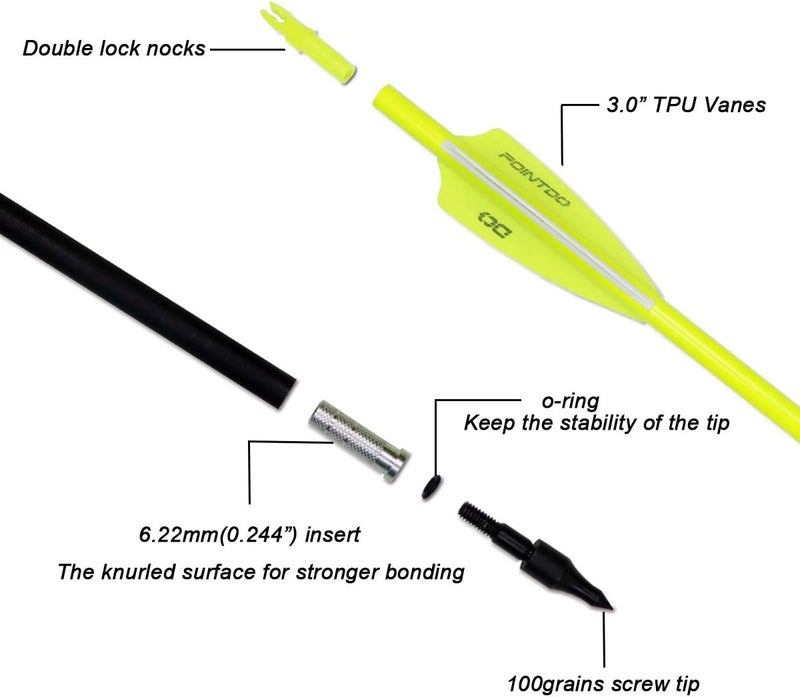 Pointdo 30inch Carbon Arrow Fluorescence Color Targeting and Practice and Hunting Arrows for Compound Bow and Recurve Bow with Removable Tips(Pack of 12) - Image 2