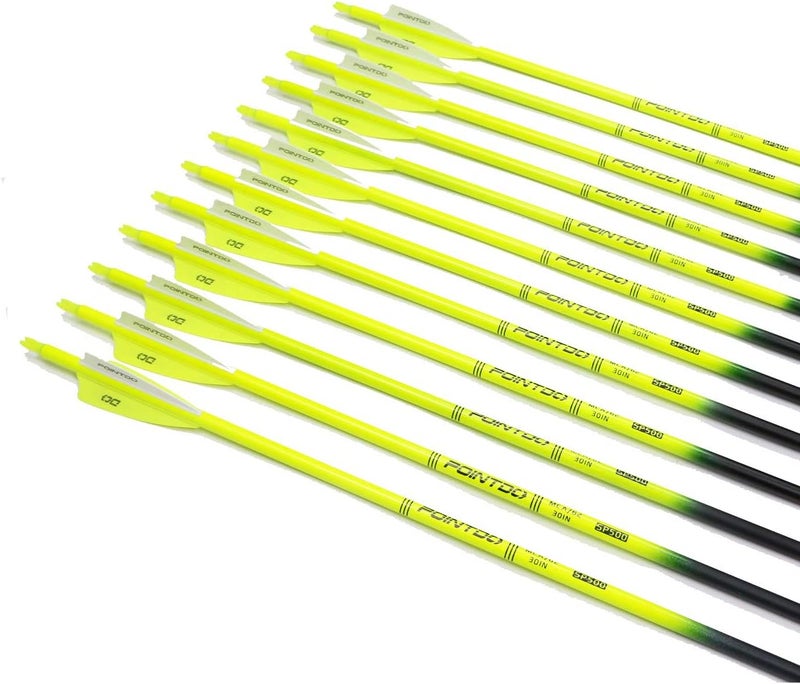 Pointdo 30inch Carbon Arrow Fluorescence Color Targeting and Practice and Hunting Arrows for Compound Bow and Recurve Bow with Removable Tips(Pack of 12) - Image 3