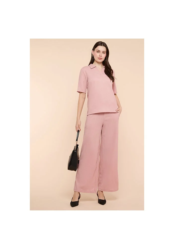 R&b Textured Collared Top with Short Sleeves