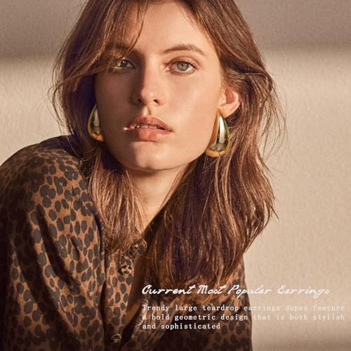 LOUMILEO Earring Dupes Large Chunky Gold Hoop Earrings 14k Plated Waterdrop Teardrop Lightweight Drop Trendy for Women, Gold-40mm - Image 2