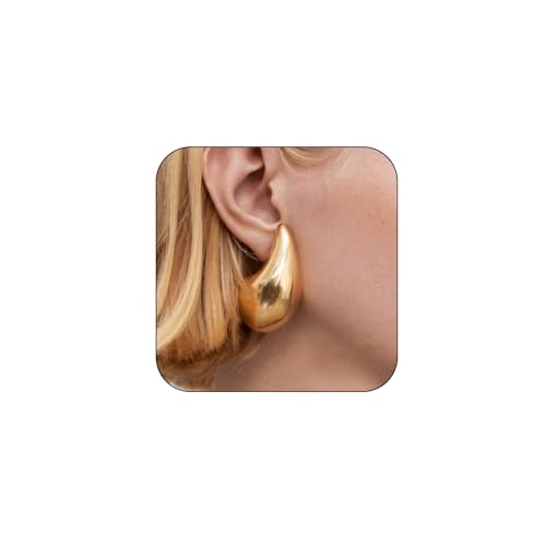 LOUMILEO Earring Dupes Large Chunky Gold Hoop Earrings 14k Plated Waterdrop Teardrop Lightweight Drop Trendy for Women, Gold-40mm - Image 1