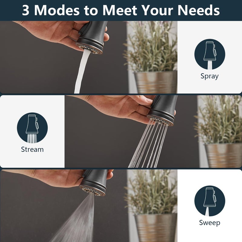 BWE Oil Rubbed Bronze Kitchen Faucet with Pull Down Sprayer, 3 Spray Modes, Single Handle High Arc Kitchen Sink Faucets with Deck Plate Commercial Bar Farmhouse Pull Out Sprayer - Image 4