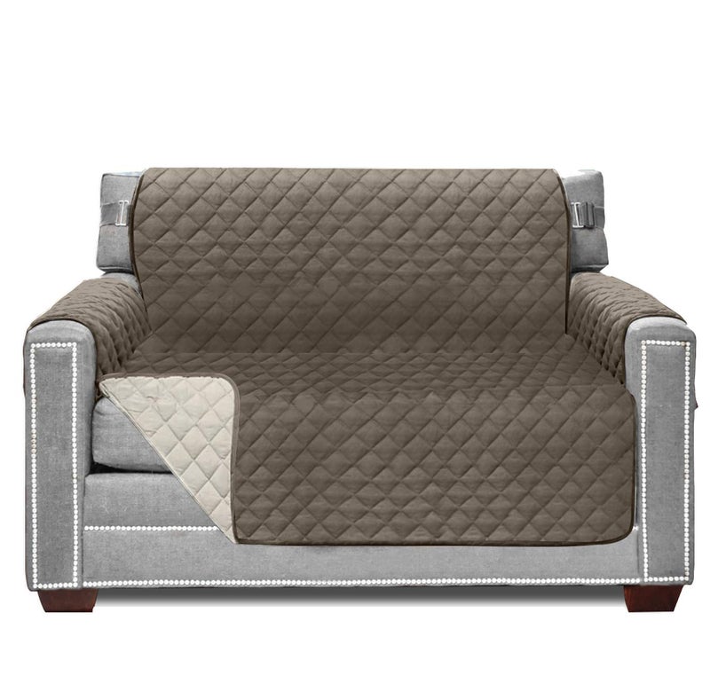 Sofa Shield Sofa Shield Chair Slip Cover with Patented Strap Cushion Protector Reversible Stain and Dog Tear Resistant Slipcover Quilted Microfiber 48in Seat Washable Covers for Dogs Pets Kids Latte Linen 