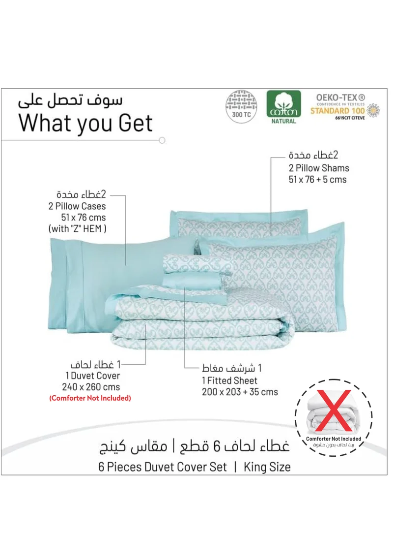 دوناتيلا طقم غطاء لحاف بدون حشوة 6 قطع 300 غرزة من القطن الطبيعي النقي مقاس مزدوج 260×240 سم تيفاني