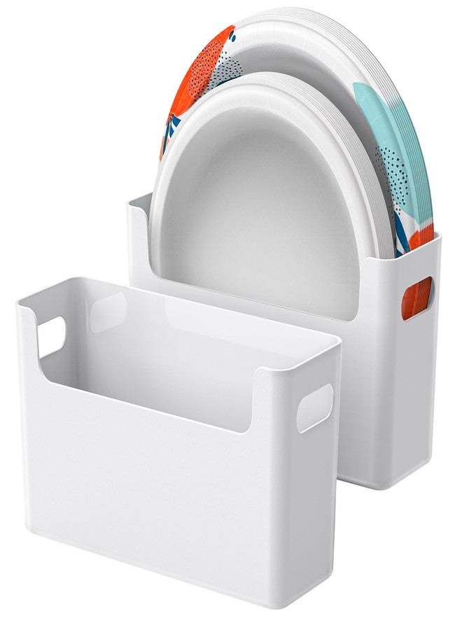 TOWARDFUN 2Pcs Paper Plate Dispenser for 6-9.5 Inch Disposable Plates, Space-Saving Plastic, Foam and Paper Plate Storage Organizer for Cabinet, Countertop, RV or Outdoor (White) - Image 1