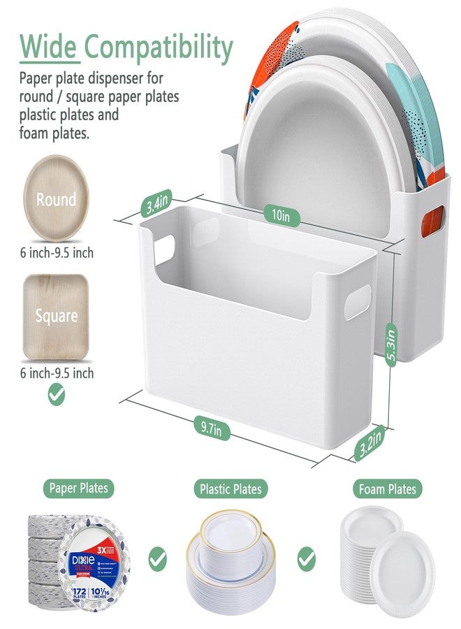 TOWARDFUN 2Pcs Paper Plate Dispenser for 6-9.5 Inch Disposable Plates, Space-Saving Plastic, Foam and Paper Plate Storage Organizer for Cabinet, Countertop, RV or Outdoor (White) - Image 3