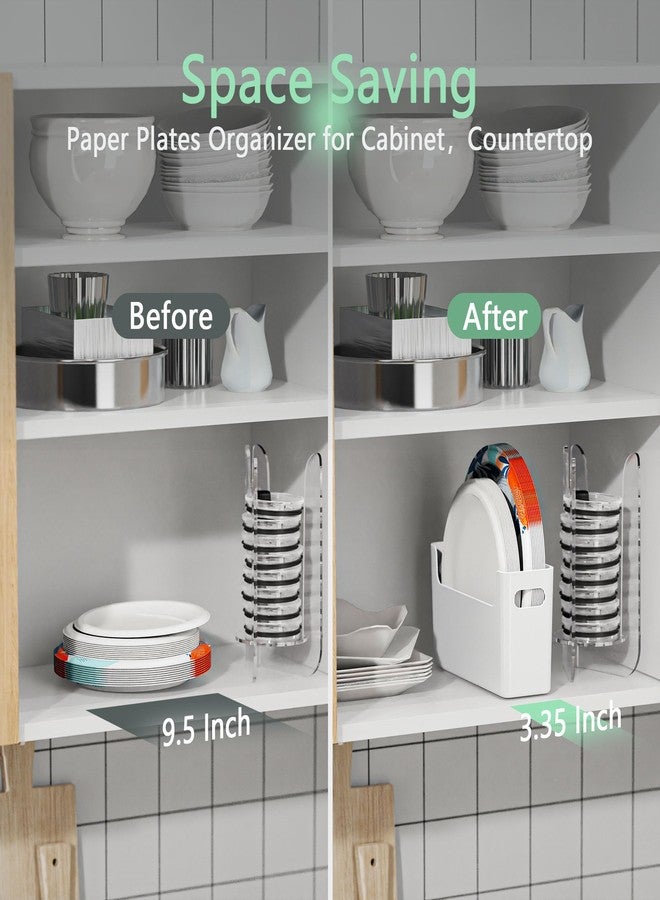 TOWARDFUN 2Pcs Paper Plate Dispenser for 6-9.5 Inch Disposable Plates, Space-Saving Plastic, Foam and Paper Plate Storage Organizer for Cabinet, Countertop, RV or Outdoor (White) - Image 2