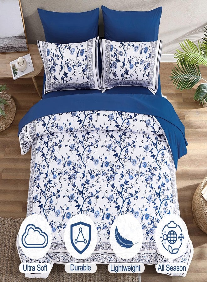 Dobuyly Floral King Size Comforter Set, Blue Flowers on White Botanical Bedding Set 7 Piece Bed in a Bag King, Soft Microfiber Bedding Comforter Sets with Sheets for All Season - Image 3