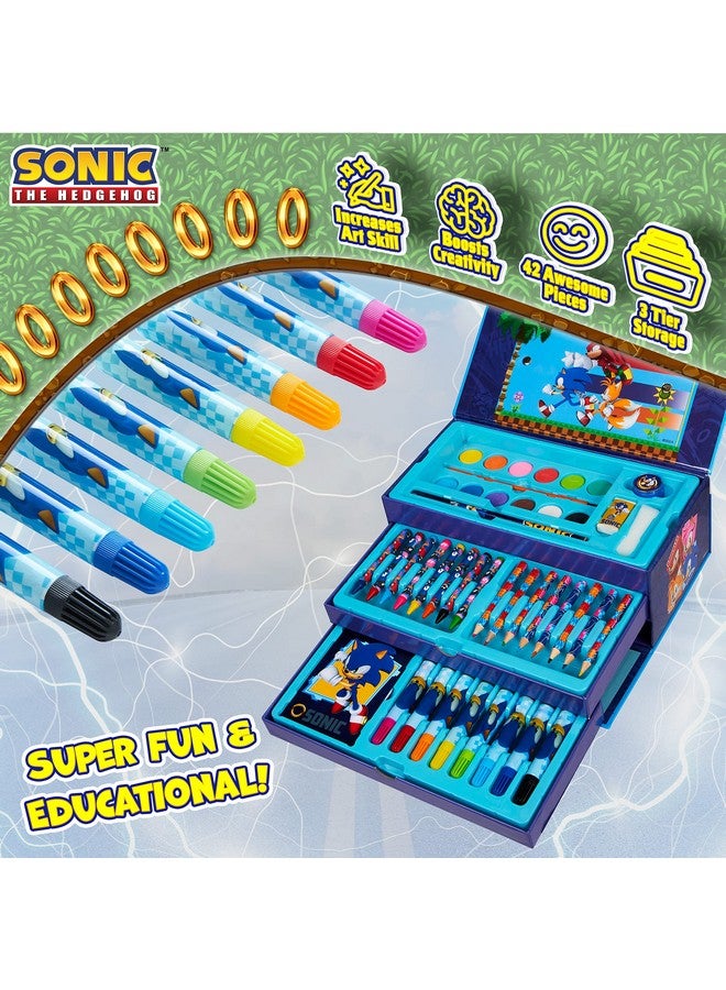 Sonic The Hedgehog أقلام تلوين سونيك القنفذ - مجموعة أدوات الرسم للأطفال - مجموعة مستلزمات المدرسة - مجموعة تلوين وطلاء - أقلام رسم للبنات - حقيبة سفر مع أقلام شمع - فنون وحرف للأطفال من 4-12 - Image 5