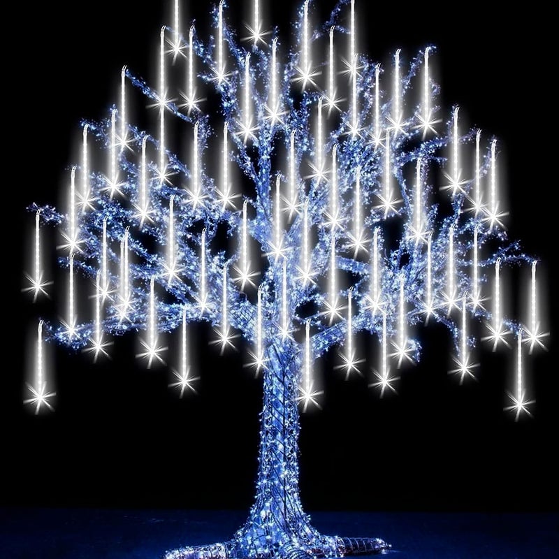 Litehom Litehom Rain Drop Lights LED Meteor Shower Lights 118 inch 8 Tubes 192leds Icicle Falling Lights for Diwali Lights for Decoration for Home Xmas Tree Christmas Decoration Outdoor CoolWhite  - Image 1