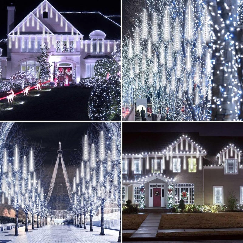 Litehom Litehom Rain Drop Lights LED Meteor Shower Lights 118 inch 8 Tubes 192leds Icicle Falling Lights for Diwali Lights for Decoration for Home Xmas Tree Christmas Decoration Outdoor CoolWhite  - Image 5