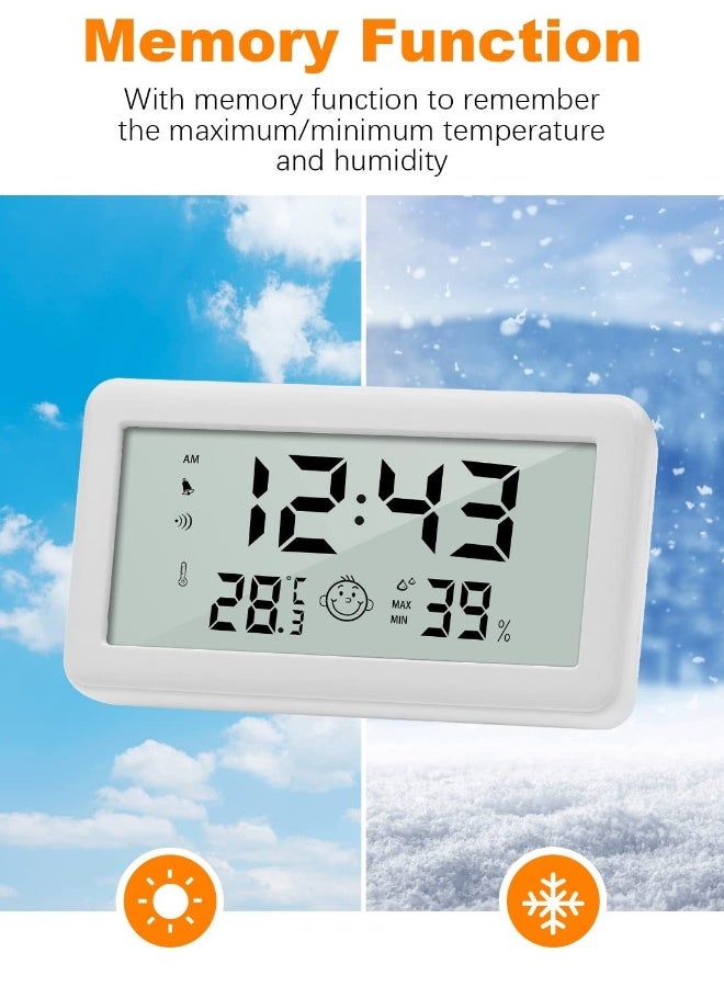 Thermometer Hygrometer Clock, Multifunction Digital Alarm Clock with Temperature and Humidity Monitor and Comfort Indicator for Home Baby Office Garden White - Image 5