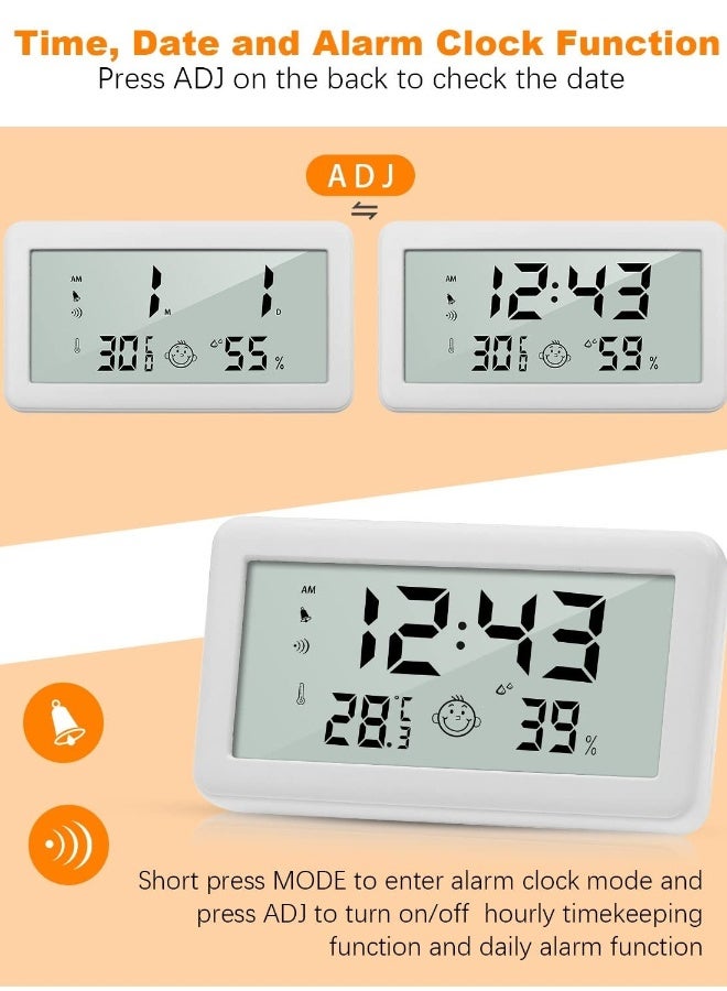 Thermometer Hygrometer Clock, Multifunction Digital Alarm Clock with Temperature and Humidity Monitor and Comfort Indicator for Home Baby Office Garden White - Image 3