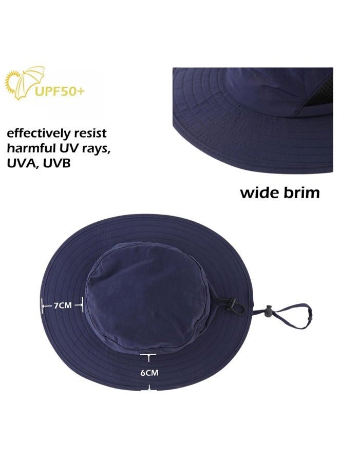LLmoway Kids Hiking Hat Wide Brim Sun Hat with UV Protection Lightweight Summer Beach Hat Fishing Hats Quick Dry Navy Blue - Image 3