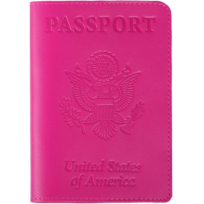 Shvigel US Leather Passport Book Cover - Thin American Travel Passport Holder - Premium International USA Passport Protector Case for Women Men (Pink) - Image 1