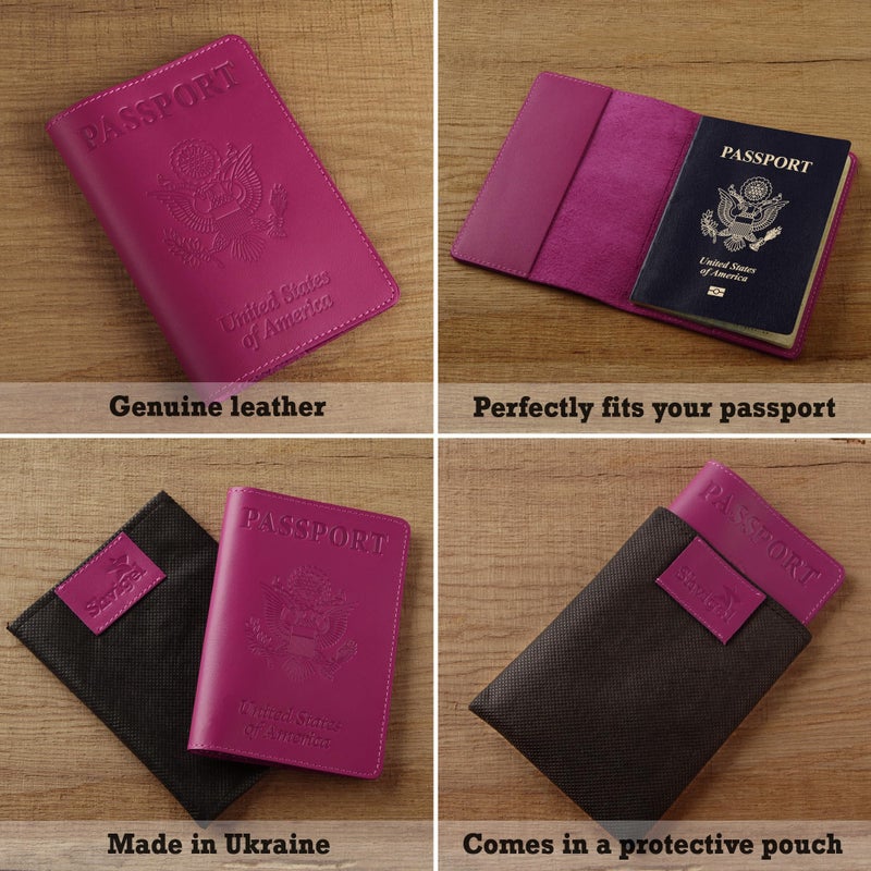 Shvigel US Leather Passport Book Cover - Thin American Travel Passport Holder - Premium International USA Passport Protector Case for Women Men (Pink) - Image 4
