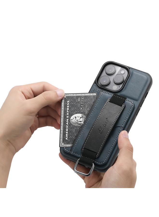 Suteni Case For iPhone 15 Pro Max H13 Card Wallet Wrist Strap Holder PU Phone Case - Image 5