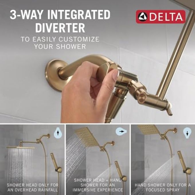Delta Faucet 10-Inch Raincan Shower Head And Hand Held Shower Combo, Gold Square Shower Head, Rainfall Shower Head, Hand Shower, High Pressure Shower, 1.75 Gpm Flow Rate, Champagne Bronze 75527-Cz - Image 3