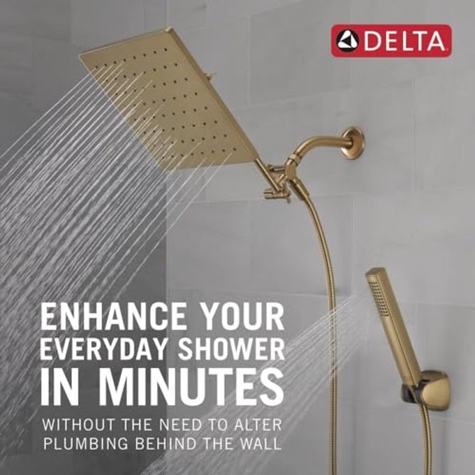 Delta Faucet 10-Inch Raincan Shower Head And Hand Held Shower Combo, Gold Square Shower Head, Rainfall Shower Head, Hand Shower, High Pressure Shower, 1.75 Gpm Flow Rate, Champagne Bronze 75527-Cz - Image 5