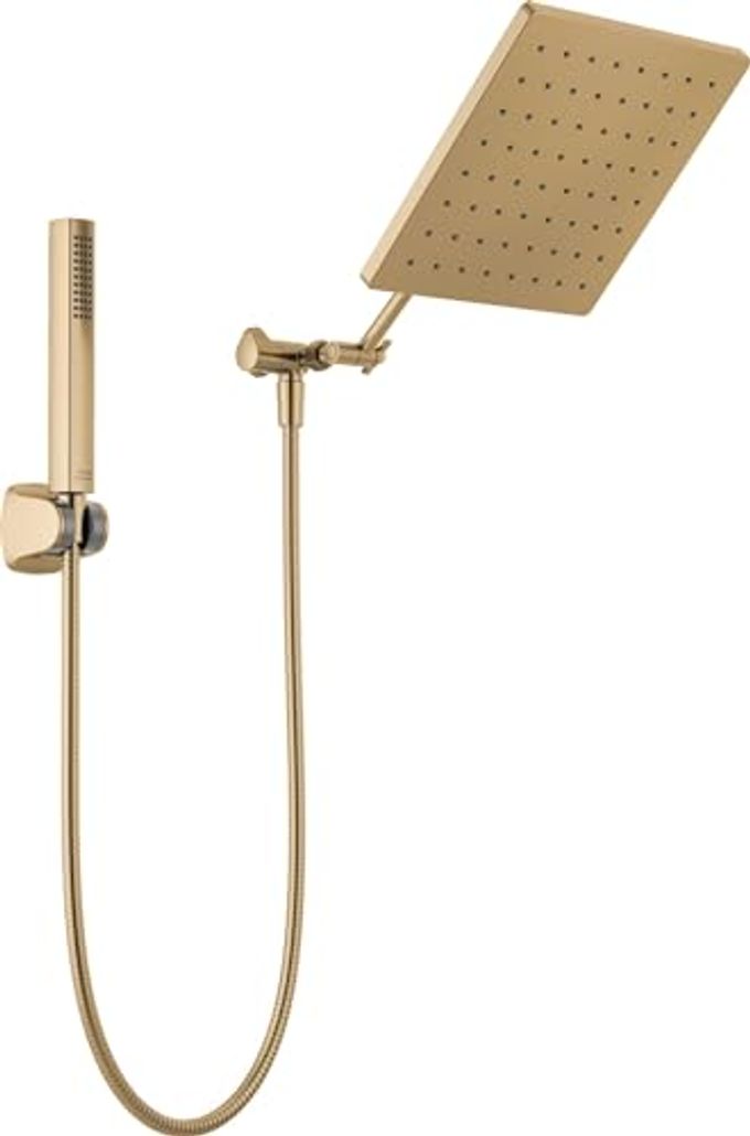 Delta Faucet 10-Inch Raincan Shower Head And Hand Held Shower Combo, Gold Square Shower Head, Rainfall Shower Head, Hand Shower, High Pressure Shower, 1.75 Gpm Flow Rate, Champagne Bronze 75527-Cz - Image 1