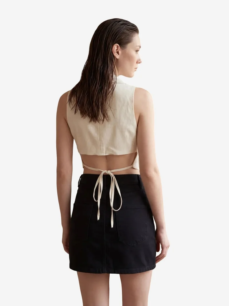 My Fashion Cream Natural MY FASHION Sleeveless Buttoned Waistcoat with Back Detail for Women | Best Price UAE