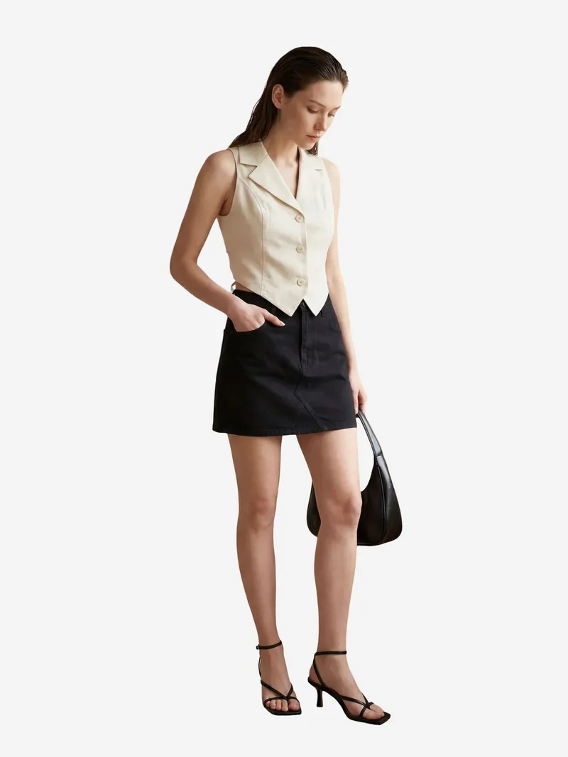 My Fashion Cream Natural MY FASHION Sleeveless Buttoned Waistcoat with Back Detail for Women | Best Price UAE