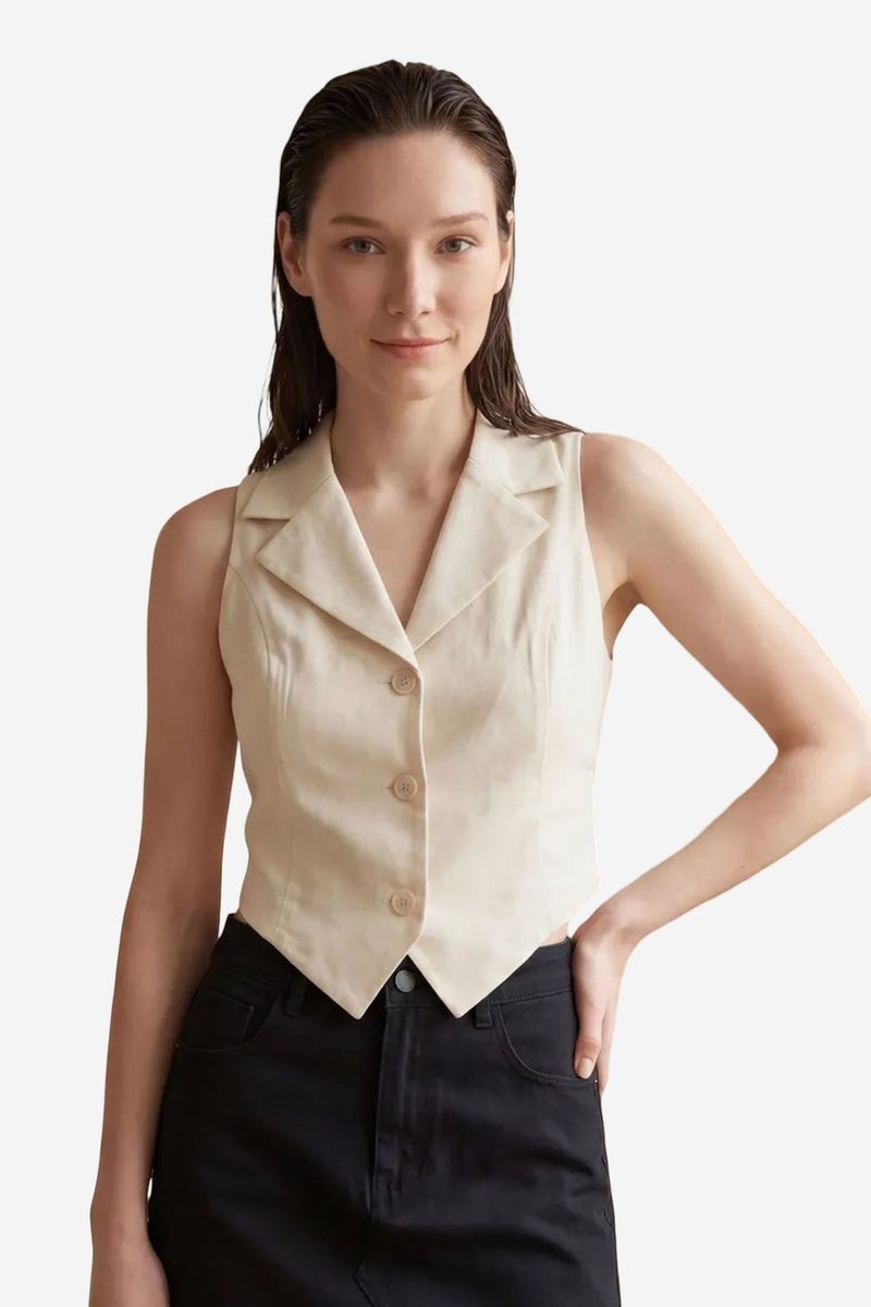 MY FASHION Sleeveless Buttoned Waistcoat with Back Detail - Image 1