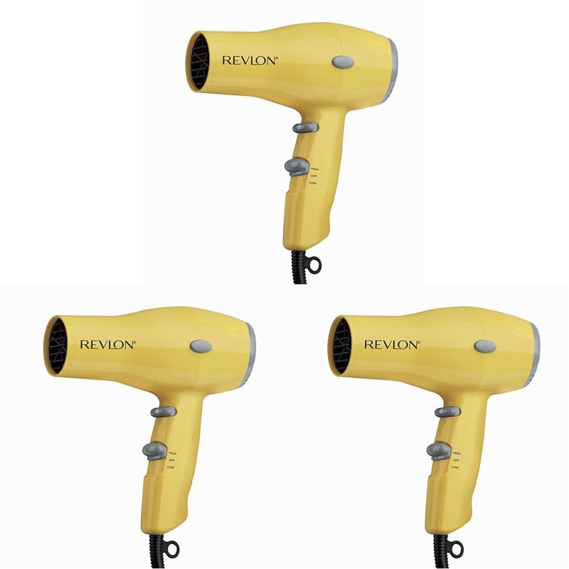 Revlon Compact Hair Dryer | 1875W Lightweight Design, Perfect for Travel, (Yellow) (Pack of 3) - Image 1