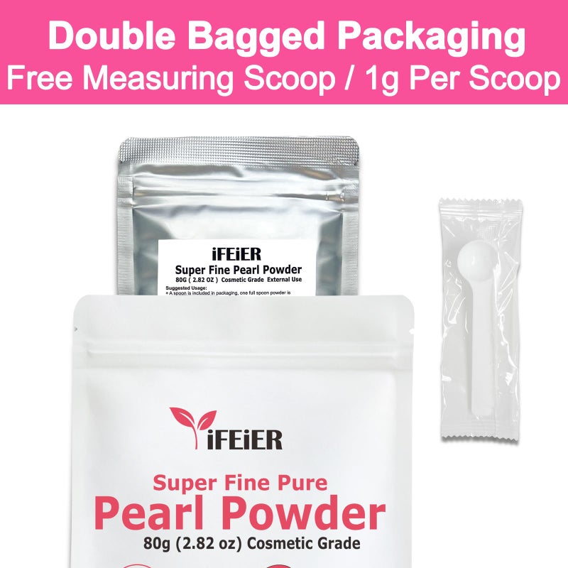 iFEiER Pure Freshwater Nano Pearl Powder for Skincare and Homemade Cosmetics Grade. 80g(2.82oz) SuperFine Pearl Powder for DIY lotions | creams | serums | making face mask, Natural and Oranic - Image 2