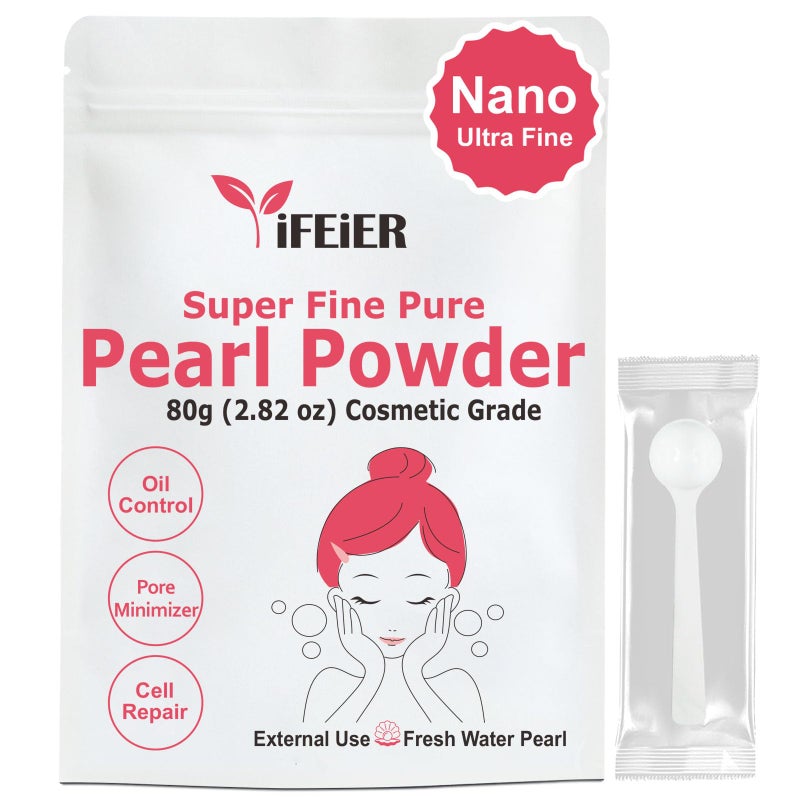 iFEiER Pure Freshwater Nano Pearl Powder for Skincare and Homemade Cosmetics Grade. 80g(2.82oz) SuperFine Pearl Powder for DIY lotions | creams | serums | making face mask, Natural and Oranic - Image 1