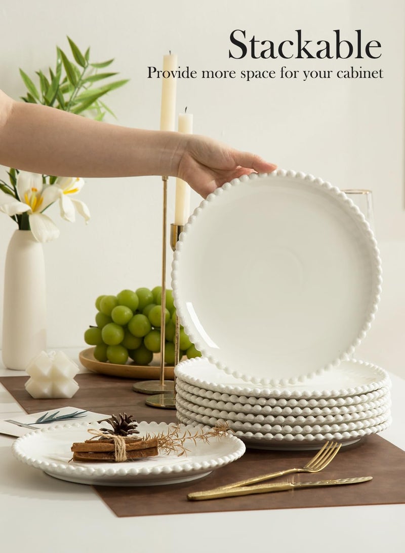 OMAYKEY 10.5" Ceramic Dinner Plates Set of 8, Catering Round Dining Plates, Large Salad Plate, White Porcelain Kitchen Plate for Pizza, Steak, Microwave and Dishwasher Safe - Image 2