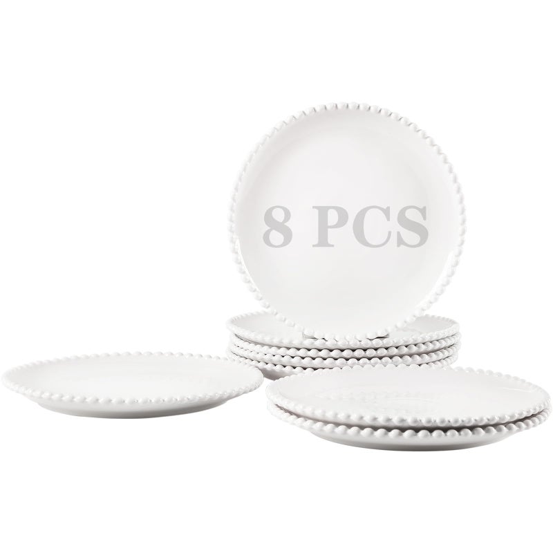 OMAYKEY 10.5" Ceramic Dinner Plates Set of 8, Catering Round Dining Plates, Large Salad Plate, White Porcelain Kitchen Plate for Pizza, Steak, Microwave and Dishwasher Safe - Image 1