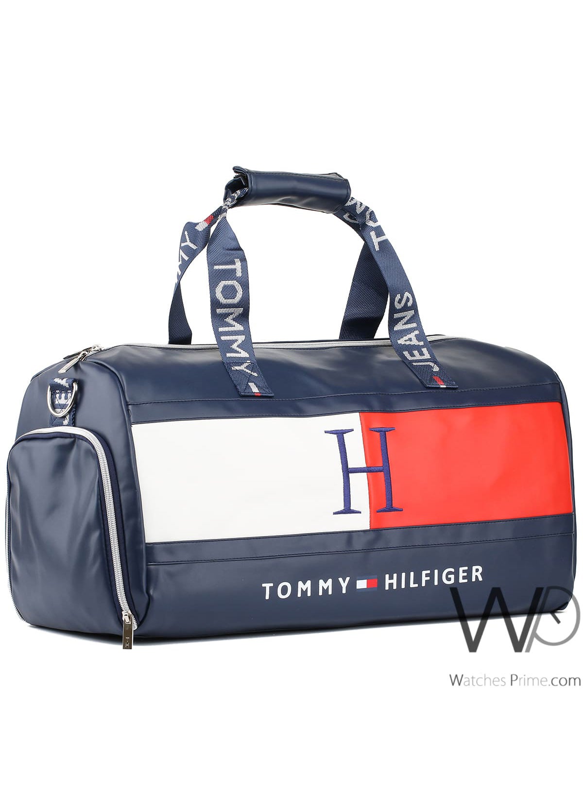 Tommy Hilfiger Navy , White , and Red Leather Gym Duffle Men Bag
