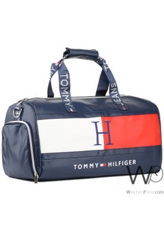 Tommy Hilfiger Navy , White , and Red Leather Gym Duffle Men Bag
