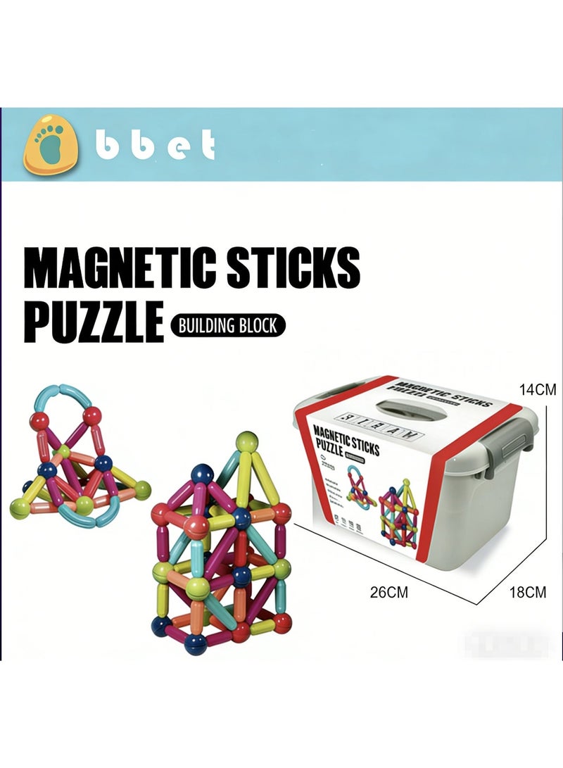 bbet 64 PCS Magnetic Building Sticks Set | 3D Magnet Construction Toys for Kids | STEM Montessori Educational Blocks | Safe Colorful DIY Puzzle Gift for Boys Girls Age 3+ - Image 1