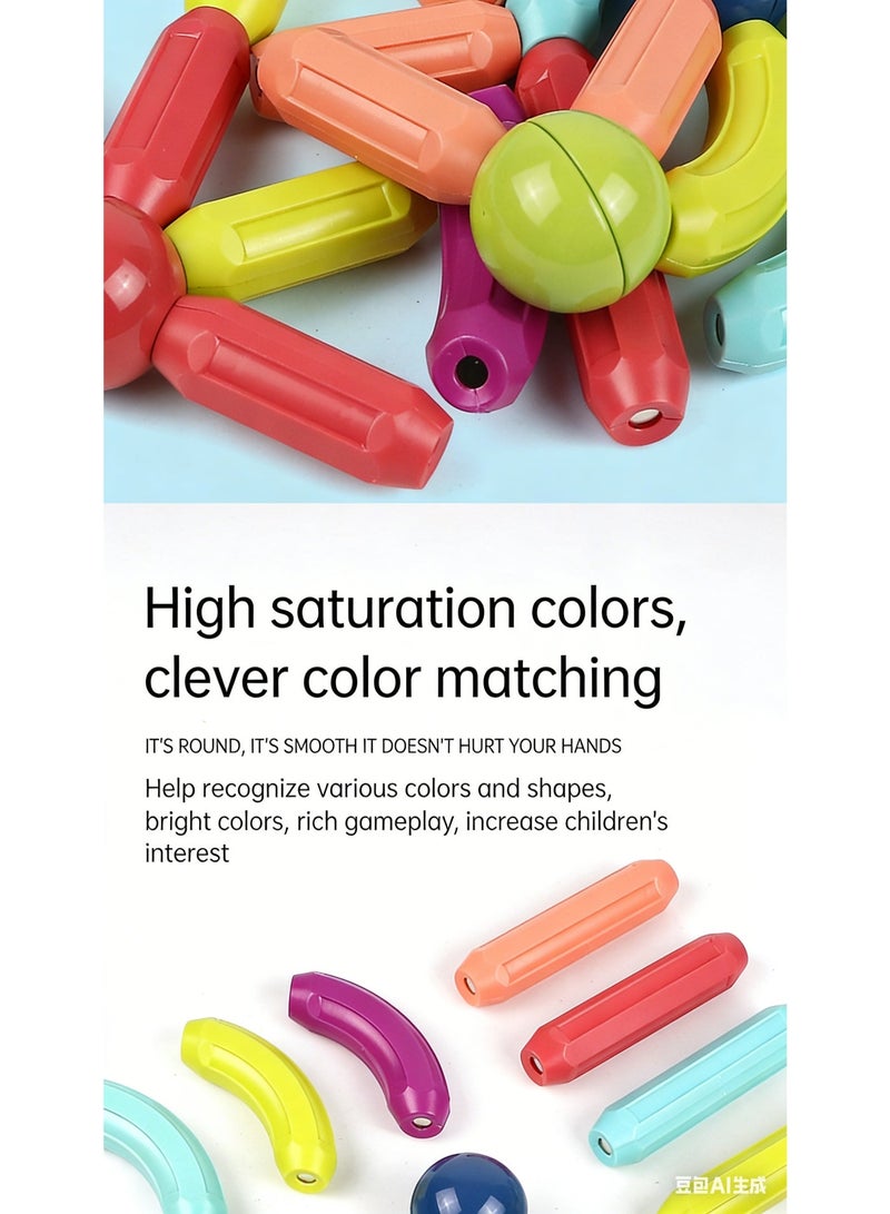 bbet 64 PCS Magnetic Building Sticks Set | 3D Magnet Construction Toys for Kids | STEM Montessori Educational Blocks | Safe Colorful DIY Puzzle Gift for Boys Girls Age 3+ - Image 3