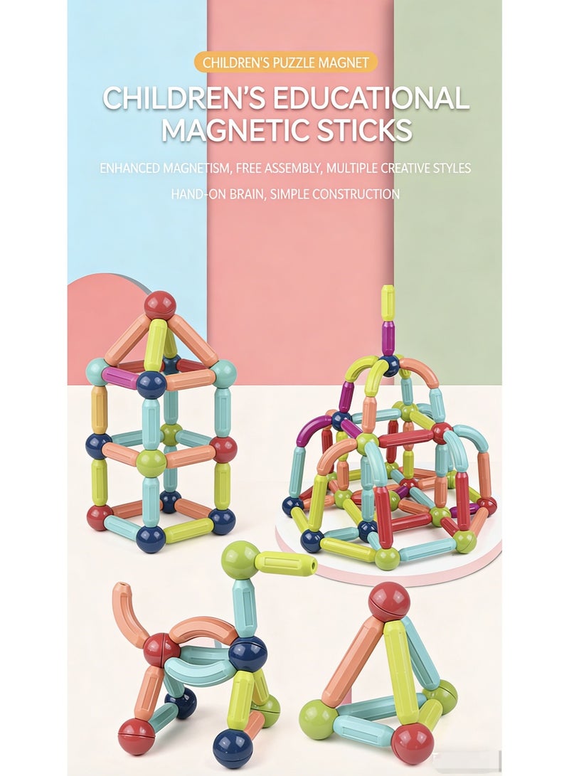 bbet 64 PCS Magnetic Building Sticks Set | 3D Magnet Construction Toys for Kids | STEM Montessori Educational Blocks | Safe Colorful DIY Puzzle Gift for Boys Girls Age 3+ - Image 2