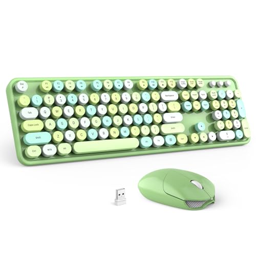 GEEZER Wireless Keyboard and Mouse Combo - GEEZER Olive Green Full-Sized Colorful Keyboard 104 Keys - USB 2.4 G Receiver Plug and Play with Round Keycap Typewriter Keyboards, for Windows, PC, Laptop, Desktop - Image 1