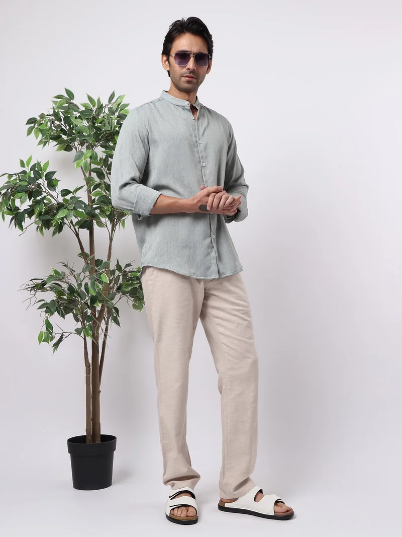 Maniac  Maniac Mens Solid Chinese Collar Full Sleeve Soft Twill Fabric Pista Shirt for Men | Best Price UAE