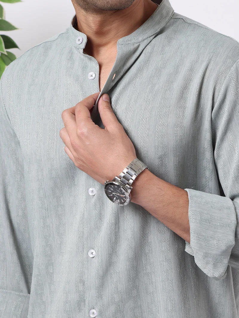 Maniac  Maniac Mens Solid Chinese Collar Full Sleeve Soft Twill Fabric Pista Shirt for Men | Best Price UAE